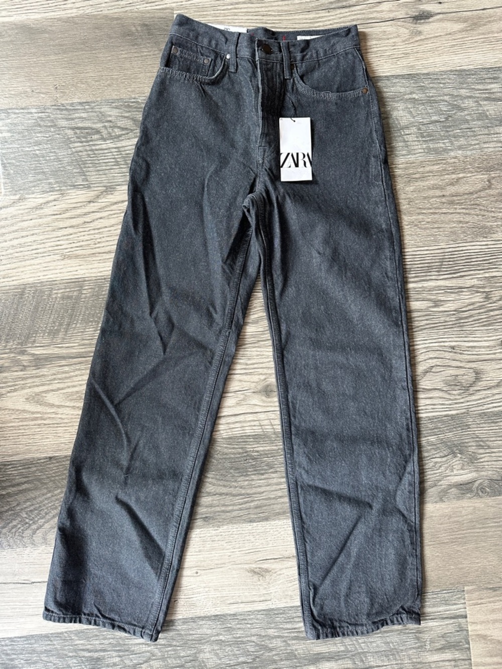 Zara NWT slim‎ fit wide-Leg high-rise gray jeans women's size 2